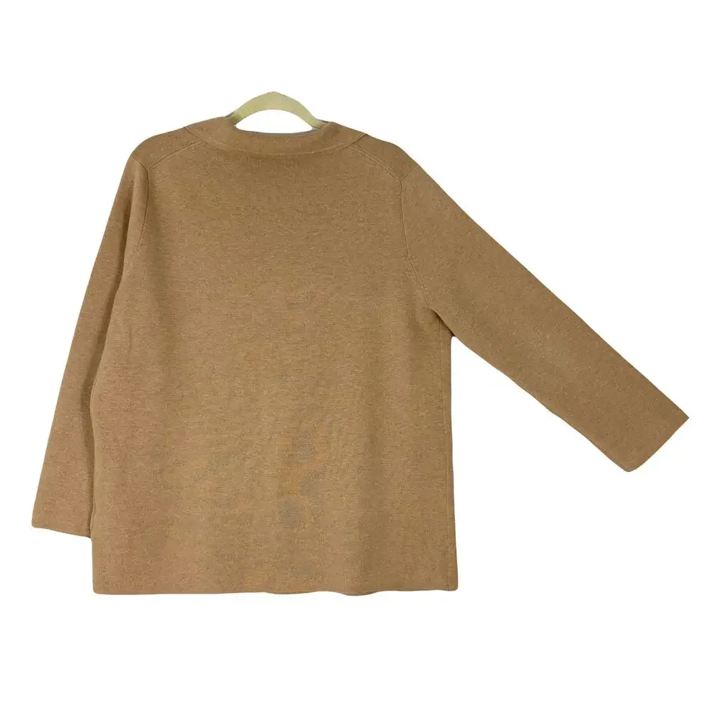 J CREW Blazer Jacket Cardigan Sweater M Merino-Wool Cotton Knit Tan Open”Eloise”